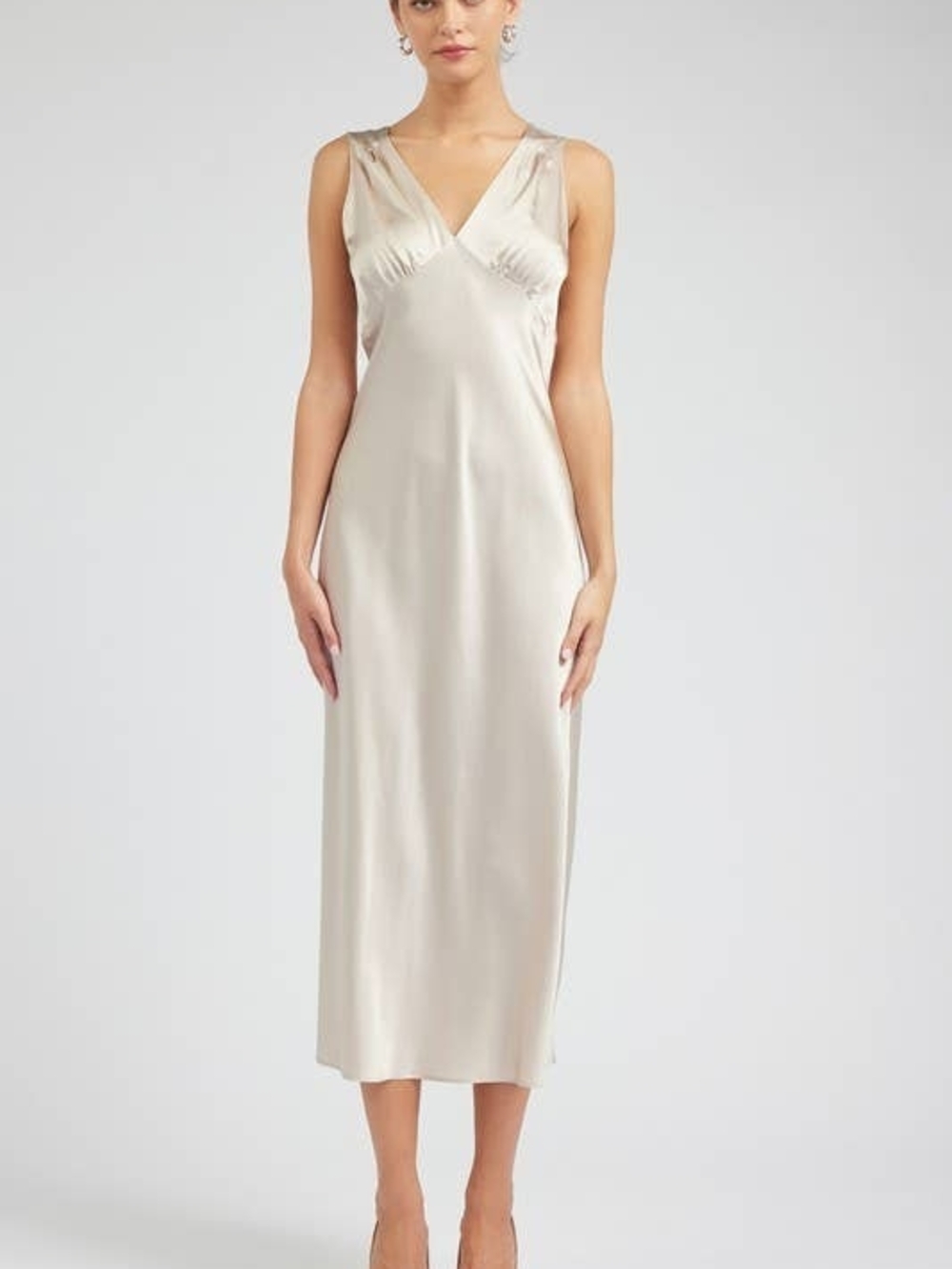 Current Air Silk V-Neck Slip Dress in Champagne Ivory